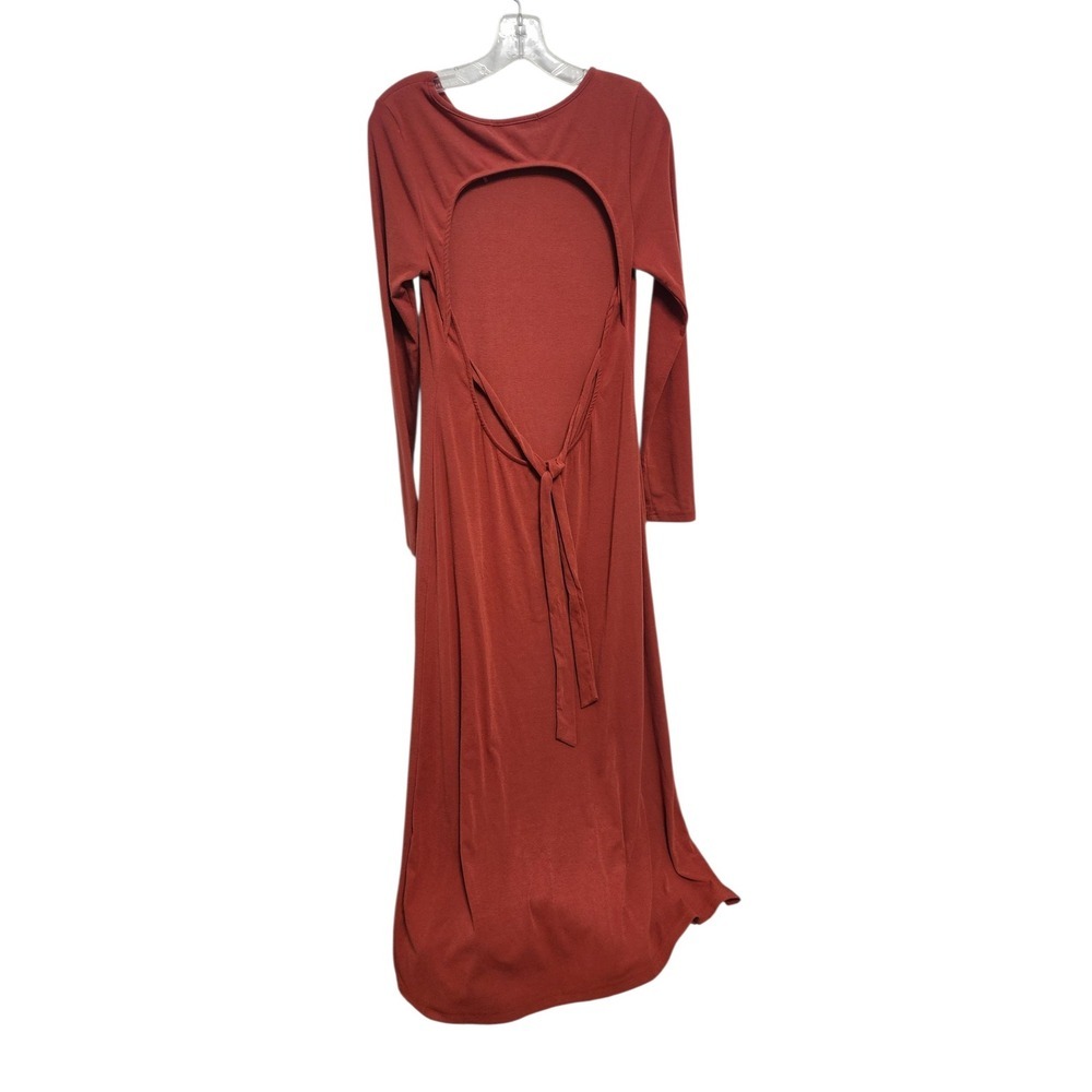 FP Beach Womens Long Sleeve Maxi Dress Backless Tie Rust Casual